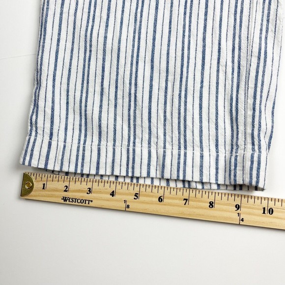 Old Navy Linen Cropped Jumpsuit Smocked Back Blue Stripe Boho Lagenlook - Picture 14 of 16